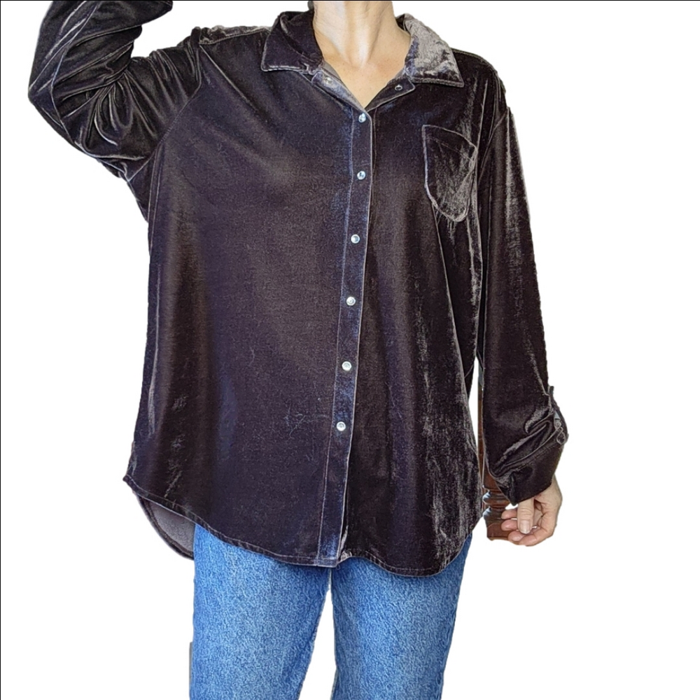 Button down shirt (snaps) Velvet Chocolate brown color Collared FRENCH LAUNDRY